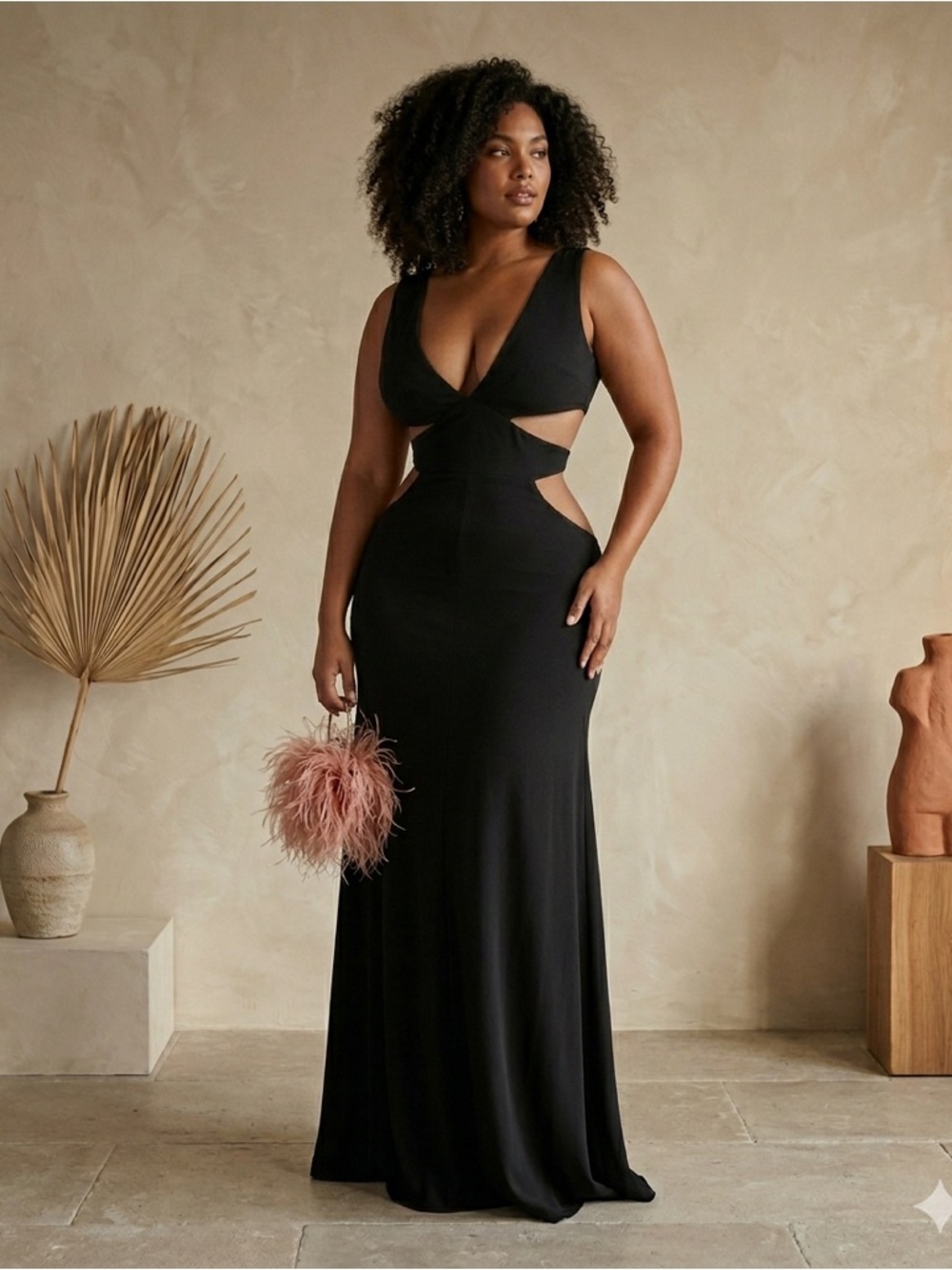 Retrofête Chrissy Black Cutout Jersey Maxi Dress NWT Large